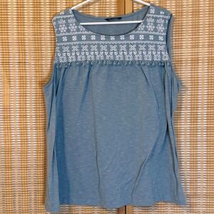 BloomChic Womens Plus Size 22-24 Blue Slub Tank Top Pom Pom Print Sleeveless